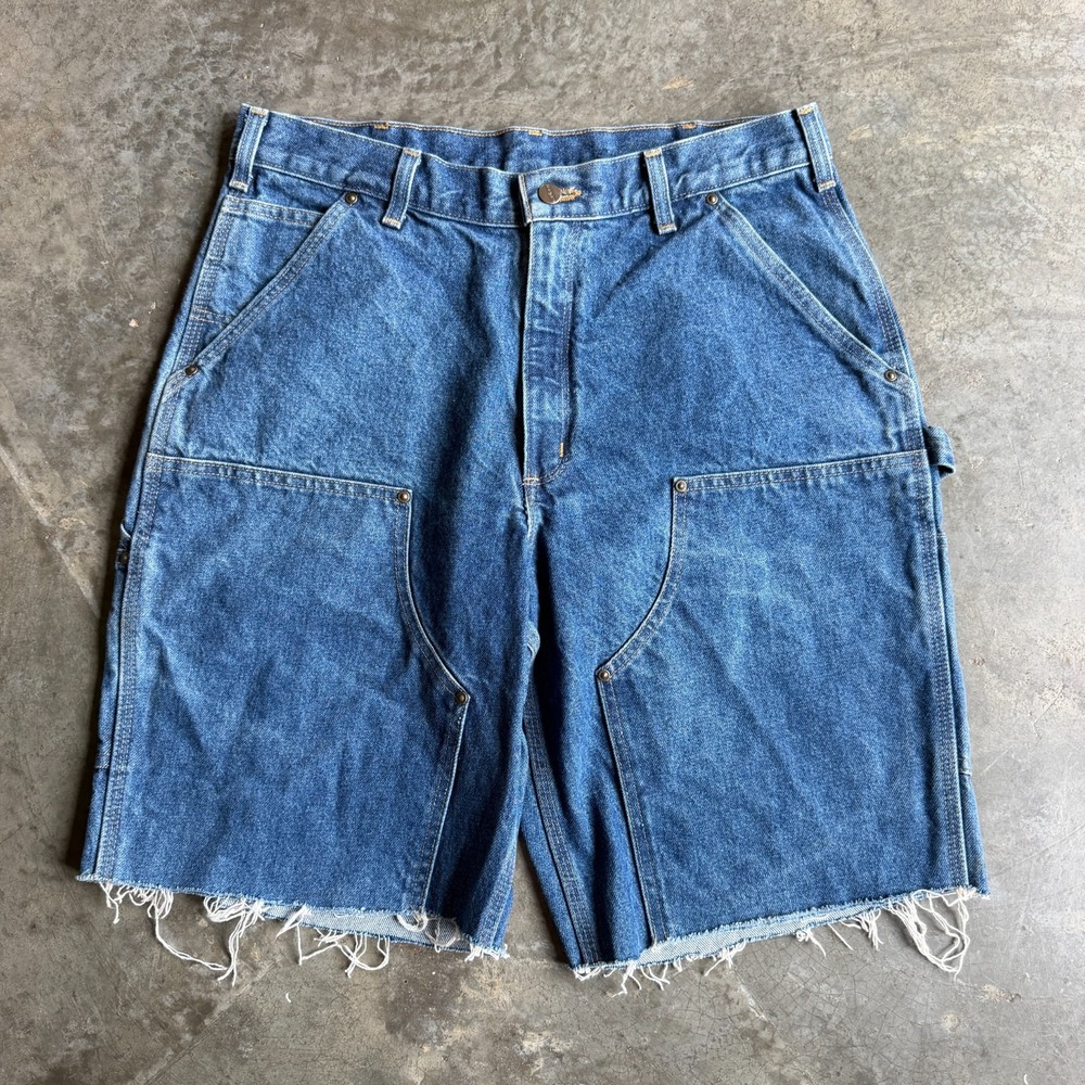 Carhartt Double Knee Carpenter Shorts Blue Faded Workwear Baggy Mens 34x10